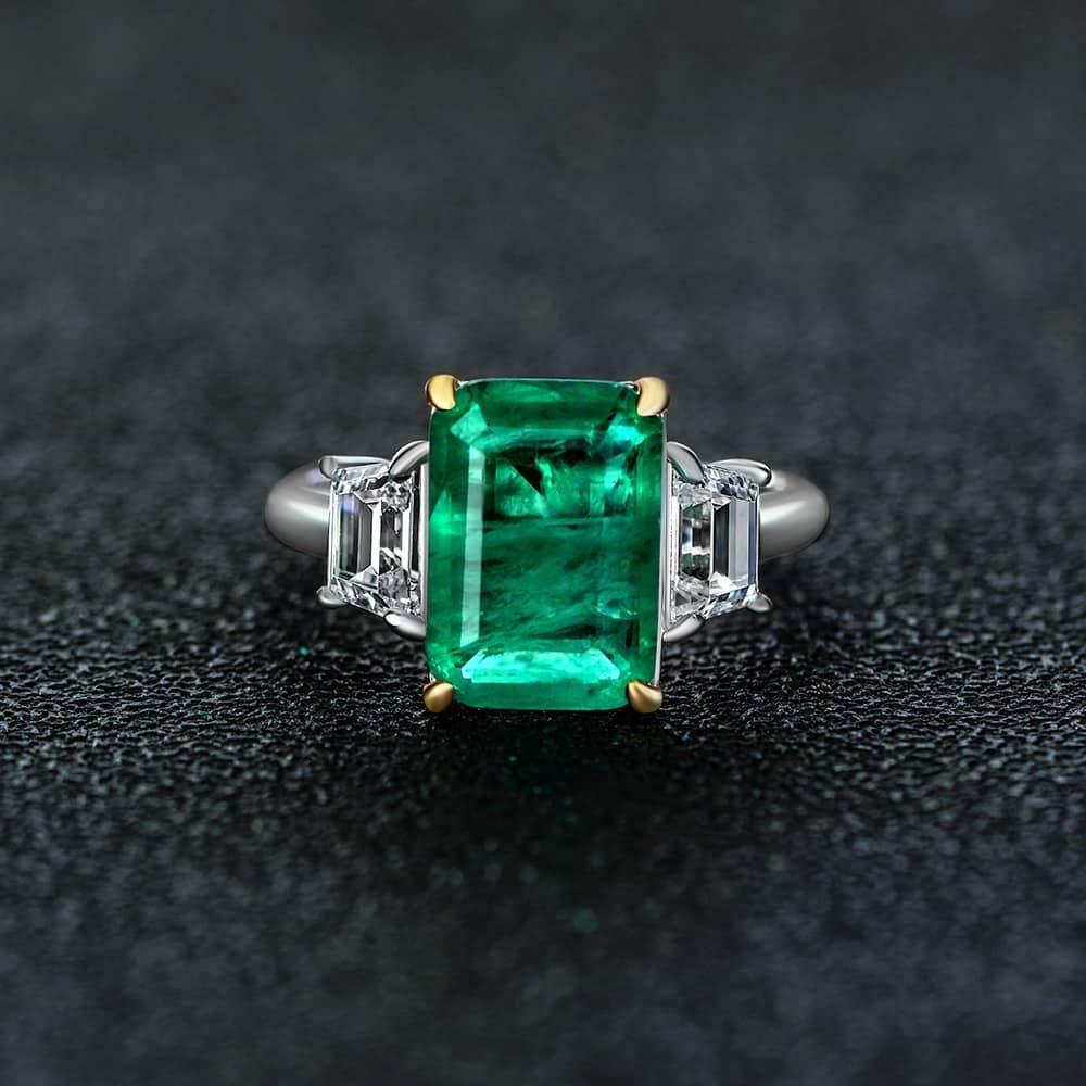 S925 silver 8ct rectangular 10*14 synthetic emerald ring for women - MOWTE