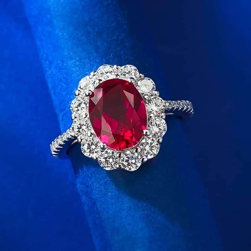 Artificial pigeon blood red oval 7*9 zircon 925 sterling silver ring - MOWTE