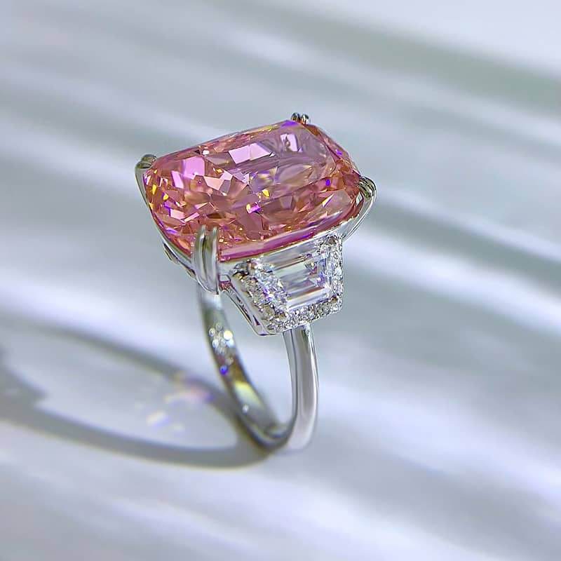 925 silver high carbon diamond ring 11*15 diamond pink luxury wedding ring - MOWTE