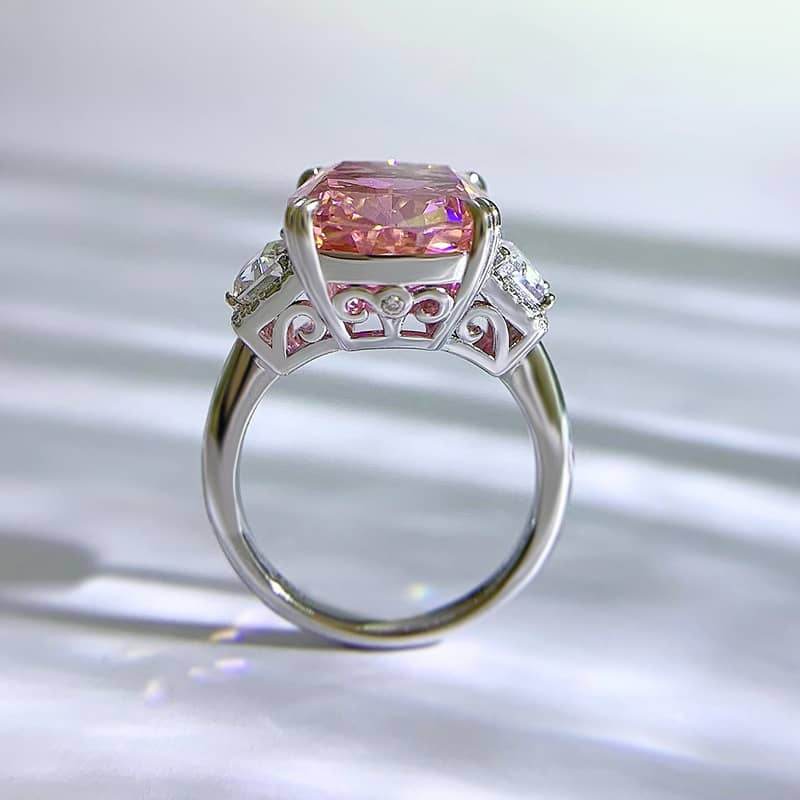 925 silver high carbon diamond ring 11*15 diamond pink luxury wedding ring - MOWTE