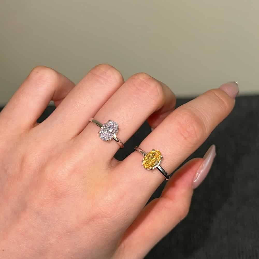 Super shiny cut oval shape 6*9mm 8A-CZ diamond super flash s925 silver stackable ring - MOWTE