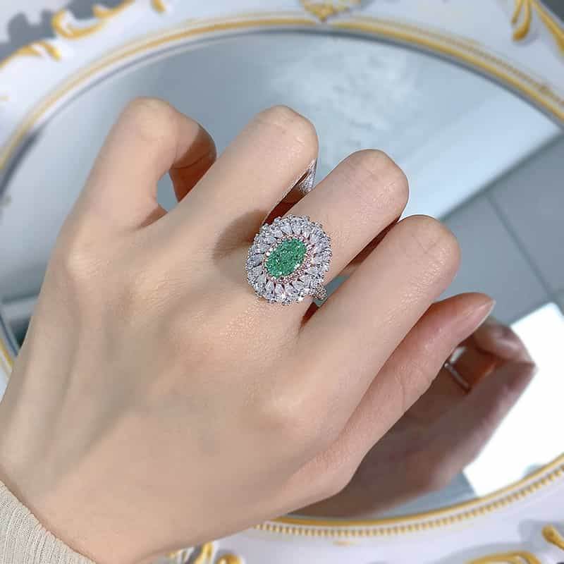 Paraiba color 6*9 ring for women 925 silver design fashionable temperament - MOWTE