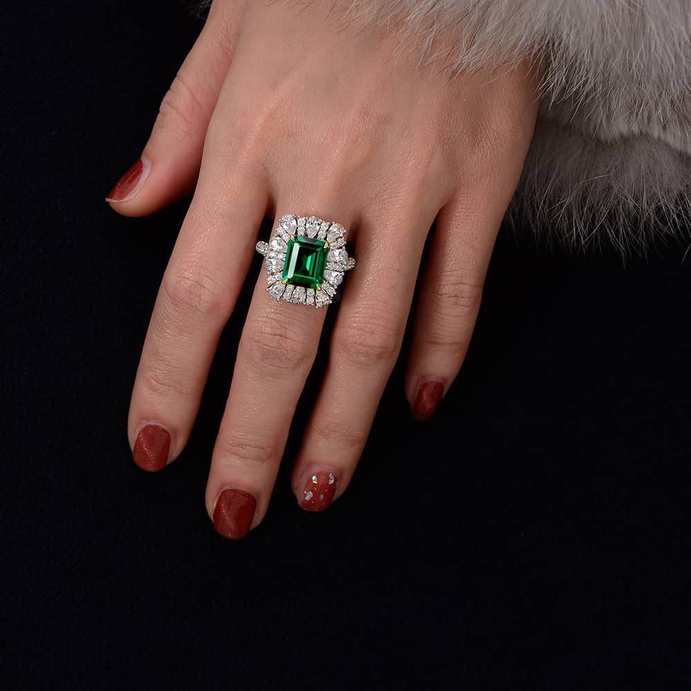 S925 silver 4ct high carbon diamond ring 9*11 emerald cut luxury full diamond wedding ring engagement ring - MOWTE