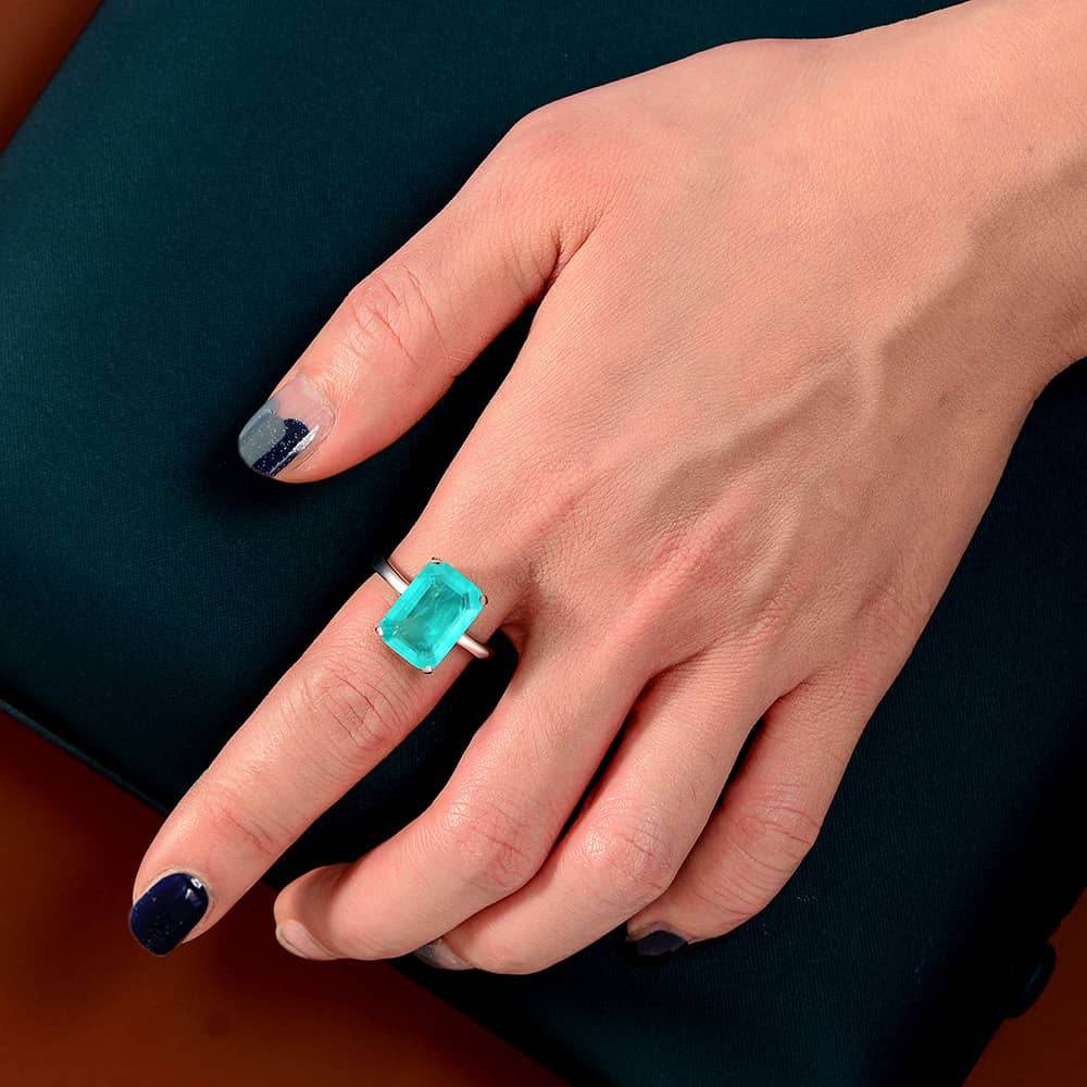 7 carat emerald ring 10*14 synthetic Paraiba simple women's ring - MOWTE