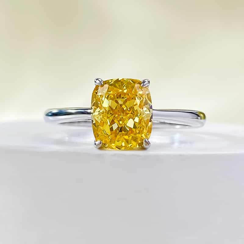S925 silver 1.25 ct cushion-shaped yellow diamond ring square high carbon diamond ring women's wedding ring - MOWTE