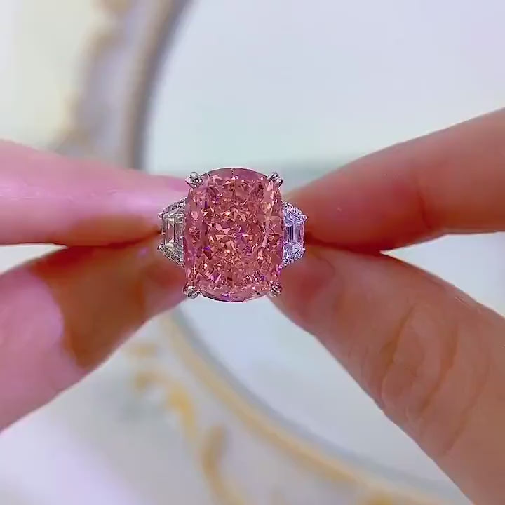 Pink lab-style diamond wedding ring in 925 silver – 11x15mm high carbon stone alternative