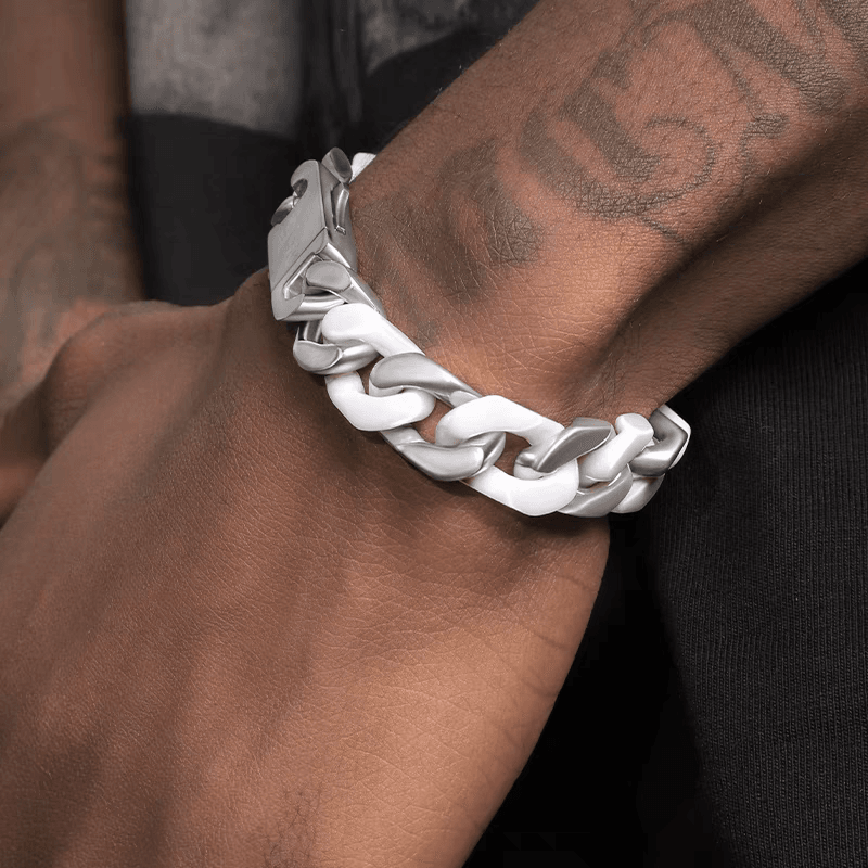 Spliced white ceramic Cuban chain bracelet men's hip-hop personality cuban trend women's same style - MOWTE