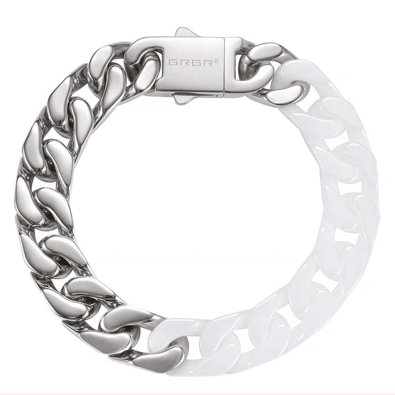 Spliced white ceramic Cuban chain bracelet men's hip-hop personality cuban trend women's same style - MOWTE