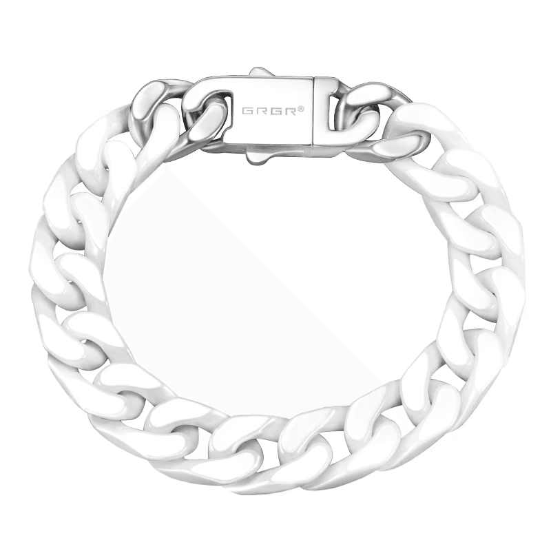 Spliced white ceramic Cuban chain bracelet men's hip-hop personality cuban trend women's same style - MOWTE