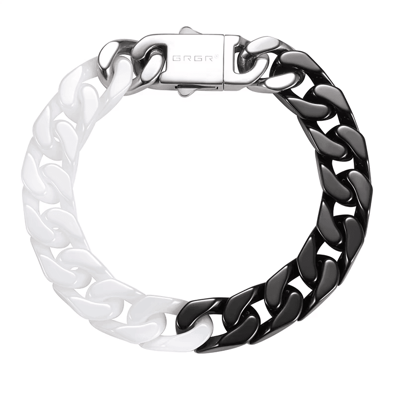 Spliced white ceramic Cuban chain bracelet men's hip-hop personality cuban trend women's same style - MOWTE