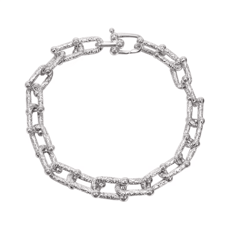 S925 sterling silver textured U-shaped bracelet men's hip-hop versatile plain chain bracelet adjustable - MOWTE
