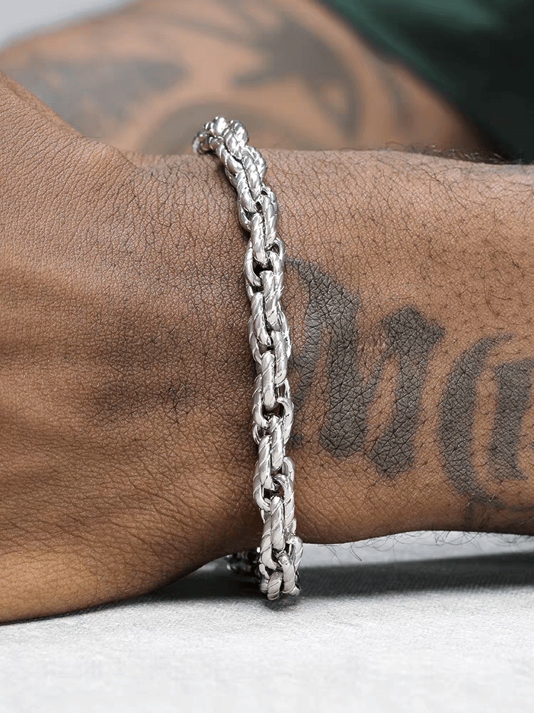 Silver braided bracelet for men and women popular titanium steel twisted chain hand jewelry high-end sense does not fade - MOWTE