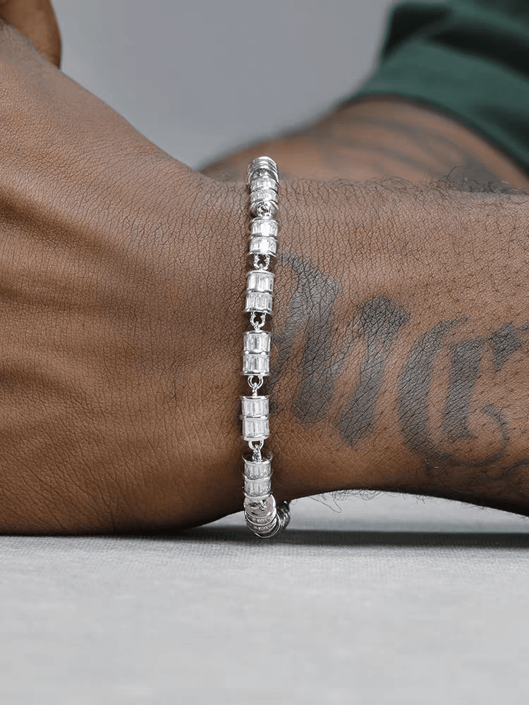 Platinum-plated bracelet for men cylindrical diamond-studded bracelet for women high-end design - MOWTE