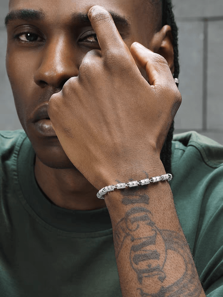 Platinum-plated bracelet for men cylindrical diamond-studded bracelet for women high-end design - MOWTE