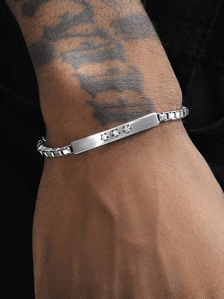 S925 sterling silver box bracelet for men and women trendy and versatile inlaid five-pointed star bracelet - MOWTE