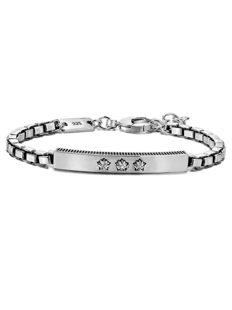 S925 sterling silver box bracelet for men and women trendy and versatile inlaid five-pointed star bracelet - MOWTE