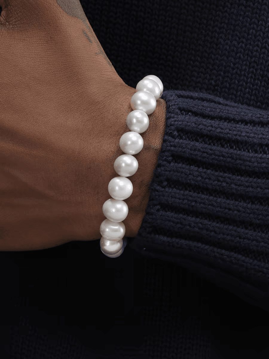 Natural pearl bracelet for men hip-hop design retro beaded hand jewelry for women high-end - MOWTE