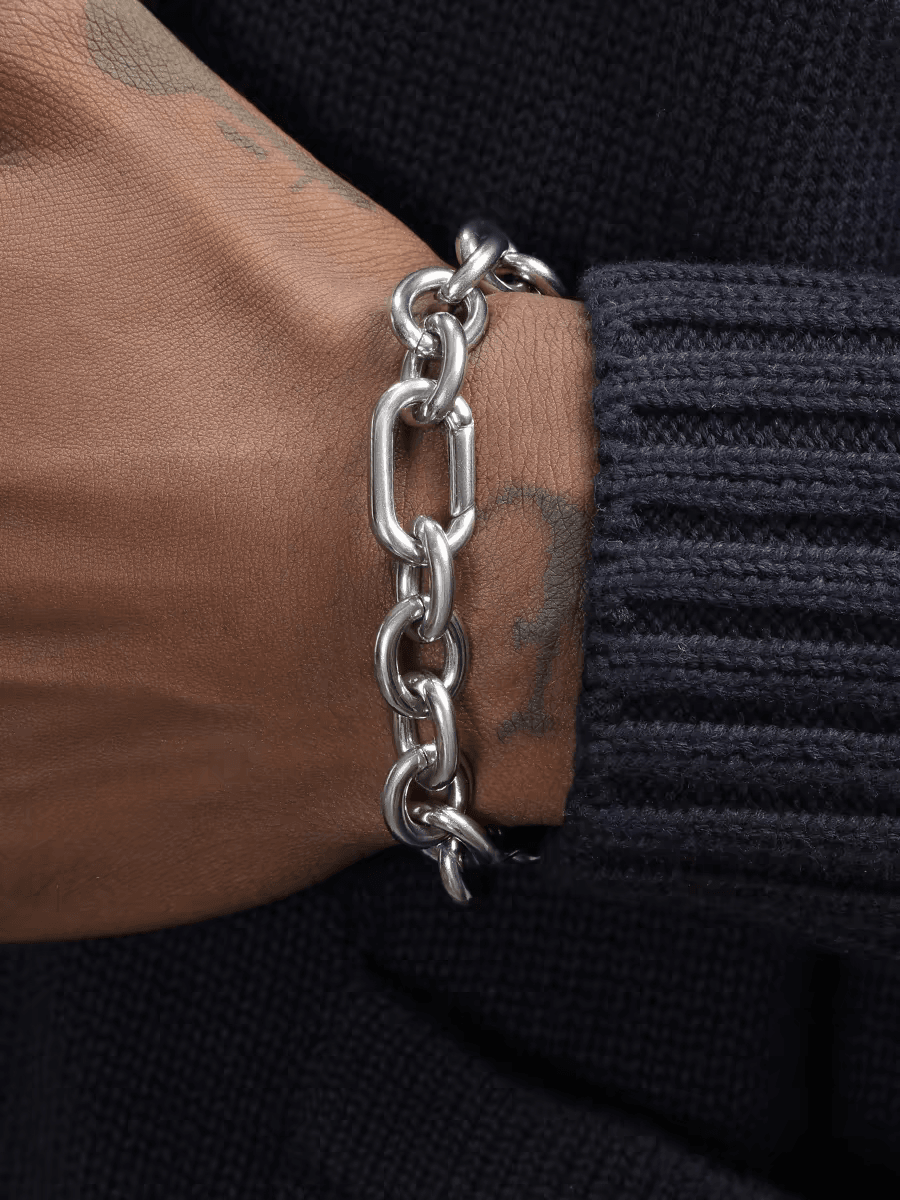 Popular silver O-ring titanium steel bracelet men's hip-hop trend personality thick bracelet high-end - MOWTE