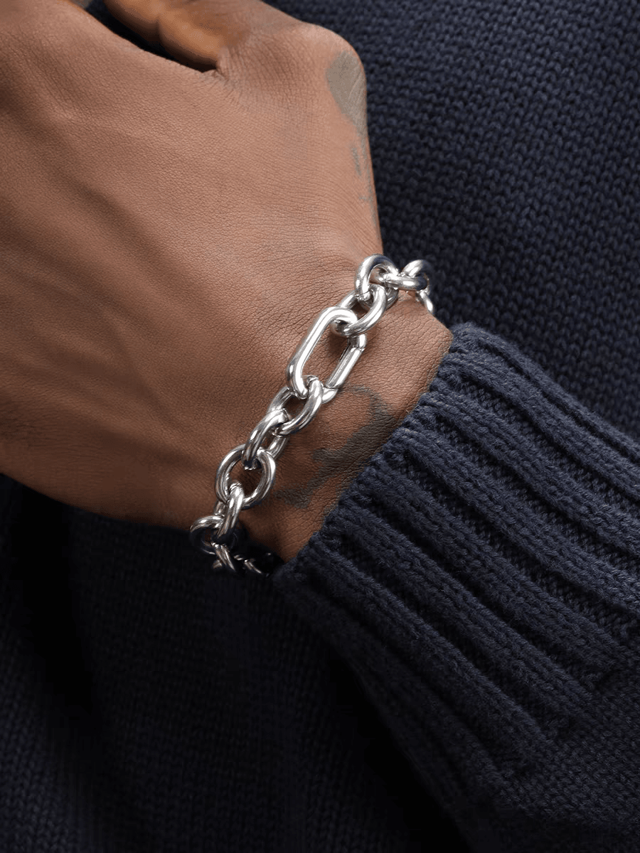 Popular silver O-ring titanium steel bracelet men's hip-hop trend personality thick bracelet high-end - MOWTE