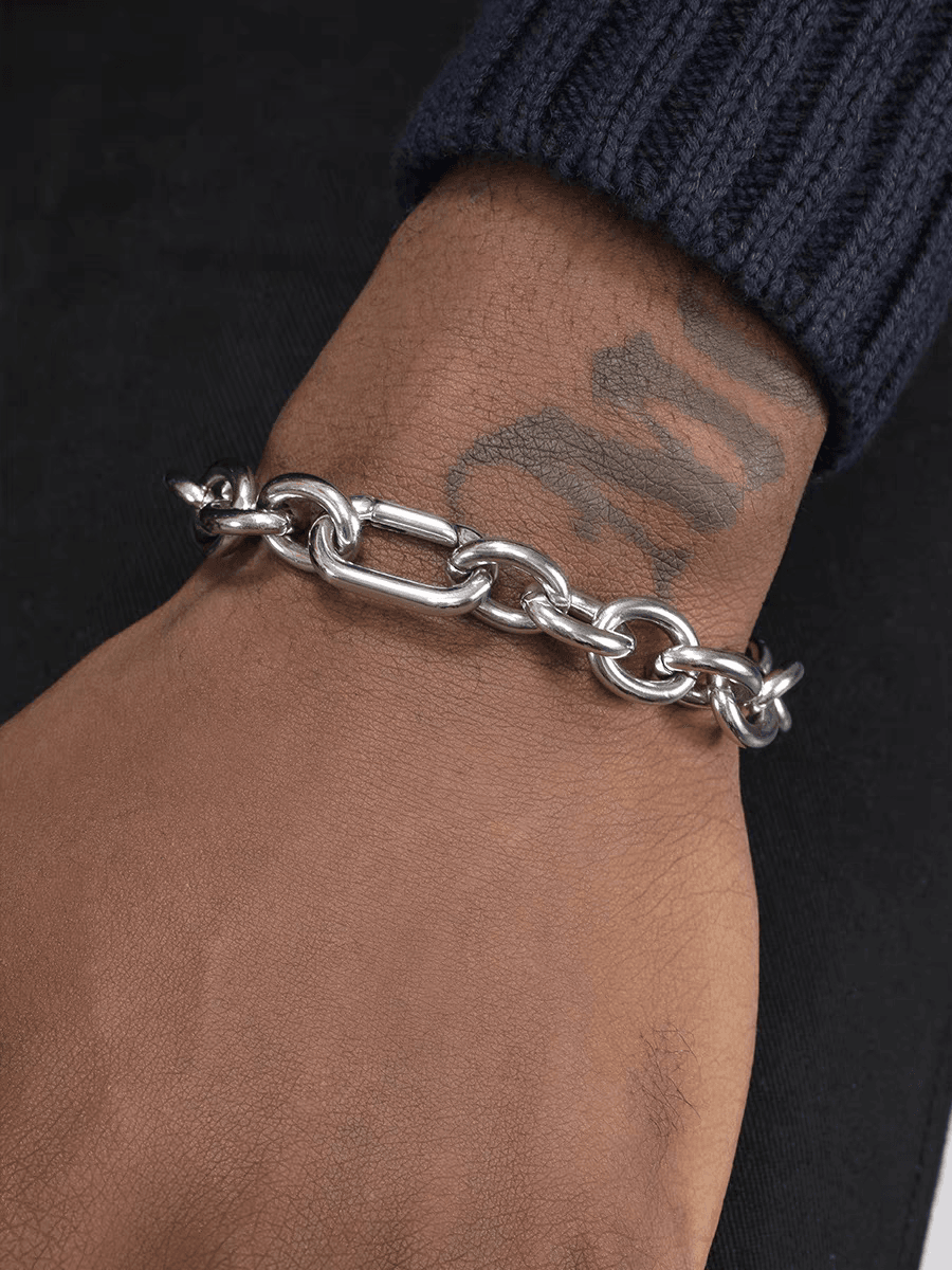 Popular silver O-ring titanium steel bracelet men's hip-hop trend personality thick bracelet high-end - MOWTE