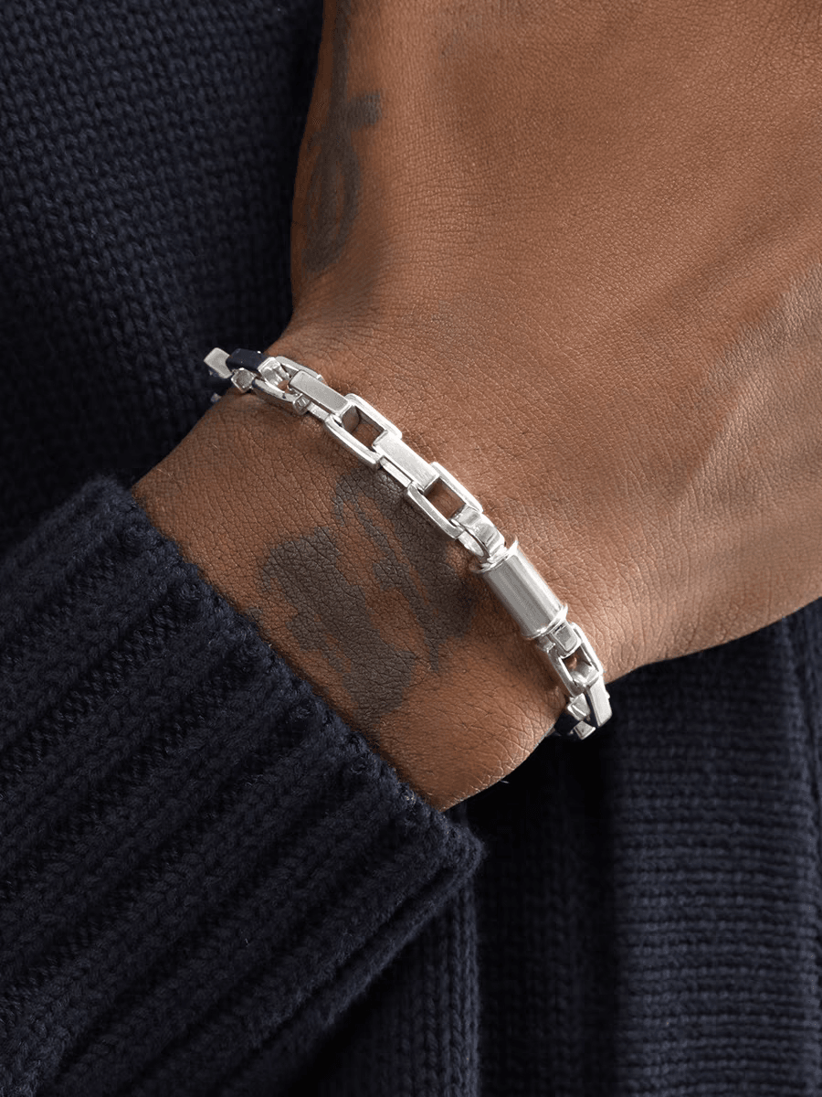 S925 sterling silver square bracelet men's hip-hop simple splicing bracelet women's street trend high-end - MOWTE
