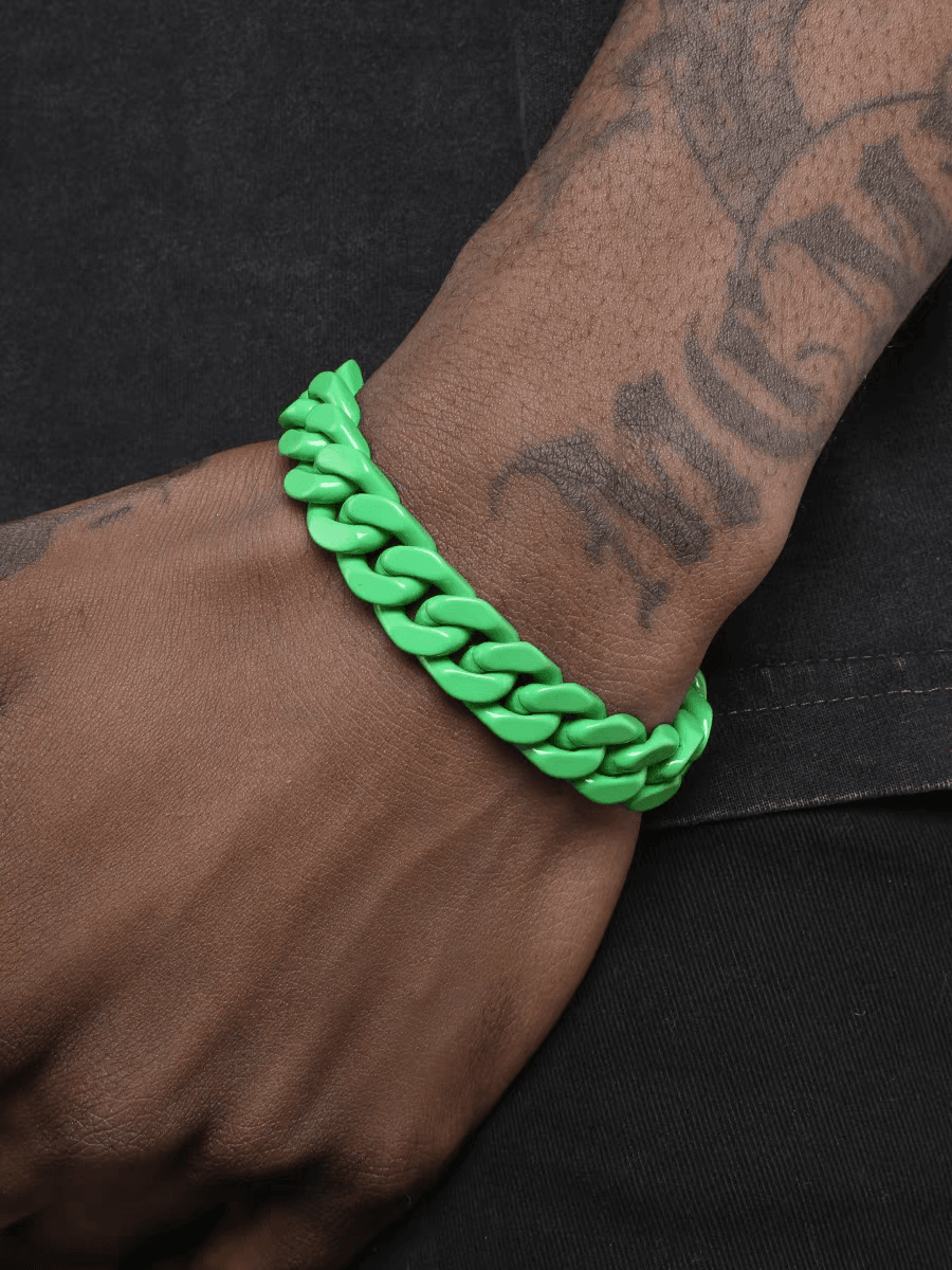 Original green Cuban chain bracelet for men and women trendy titanium steel hand jewelry simple couple style - MOWTE
