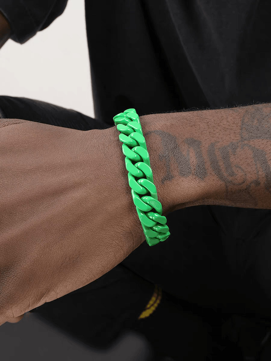 Original green Cuban chain bracelet for men and women trendy titanium steel hand jewelry simple couple style - MOWTE