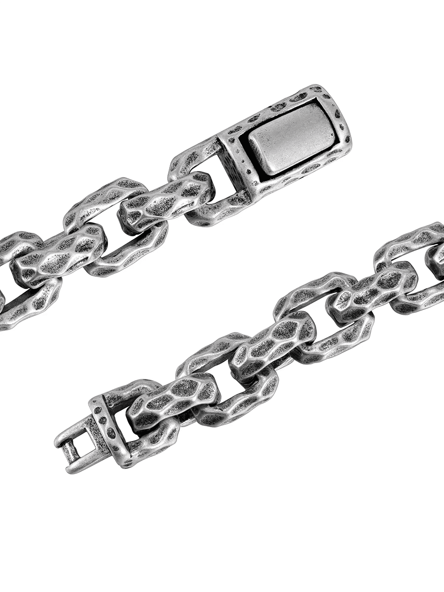 Silver titanium steel bracelet men's hip-hop personality domineering thick style meteorite crater high-end bracelet - MOWTE