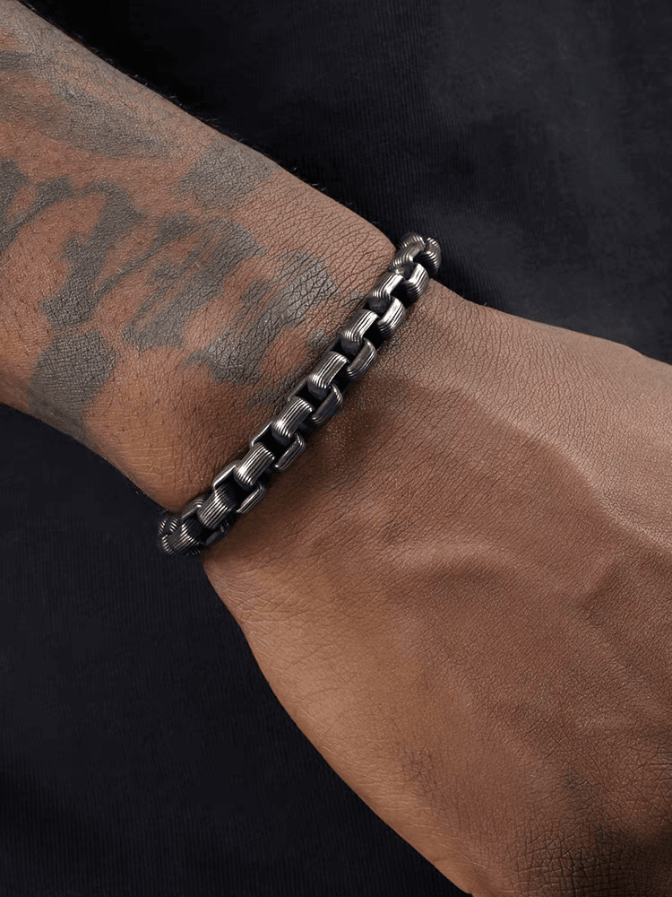 Titanium steel textured ring bracelet men's retro trendy punk style Cuban chain bracelet - MOWTE