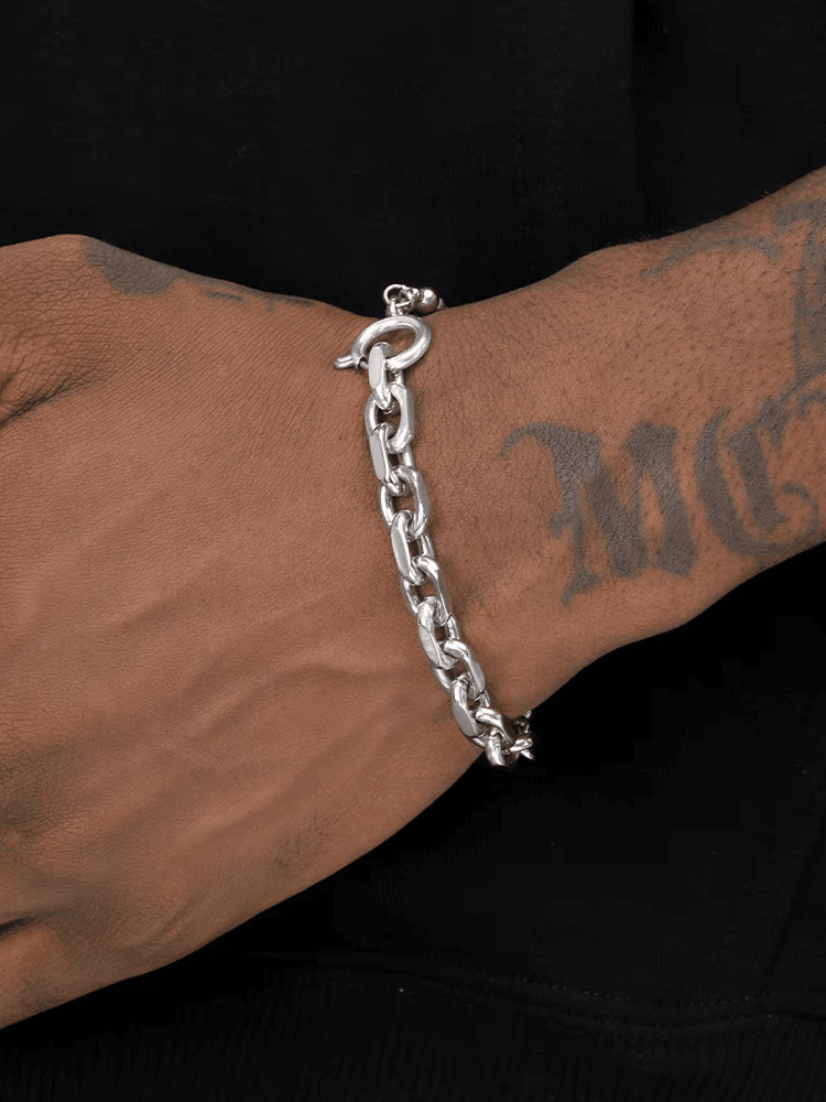 Natural turquoise bracelet for men hip-hop trend personality all-match splicing O-ring titanium steel bracelet for women - MOWTE