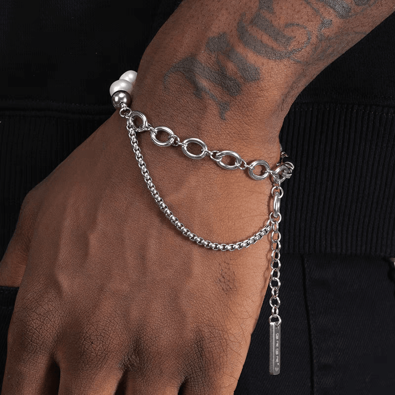 Original natural pearl splicing double layer stacking bracelet for men and women hip hop personality - MOWTE