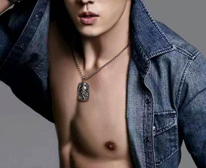 Men's fashion sterling silver Ganesha pendant&necklace - MOWTE