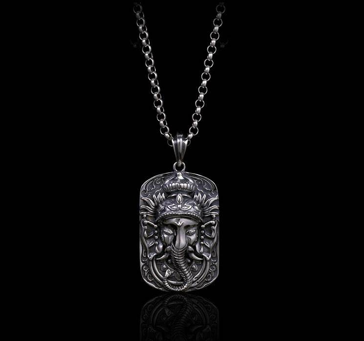 Men's fashion sterling silver Ganesha pendant&necklace - MOWTE