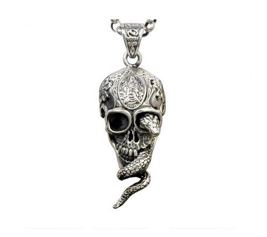 Men's fashion sterling silver Skulpent pendant & necklace - MOWTE
