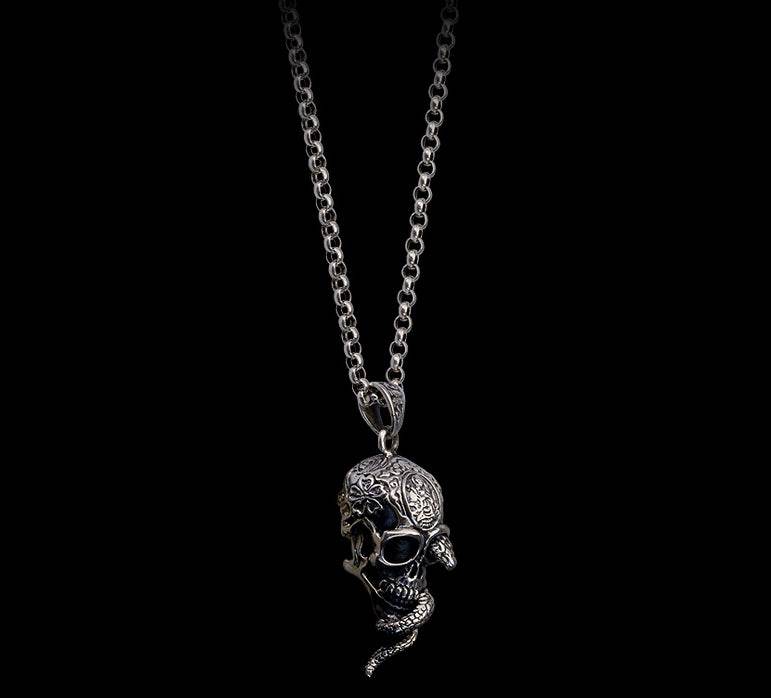 Men's fashion sterling silver Skulpent pendant & necklace - MOWTE