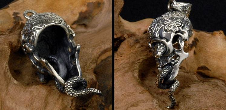 Men's fashion sterling silver Skulpent pendant & necklace - MOWTE