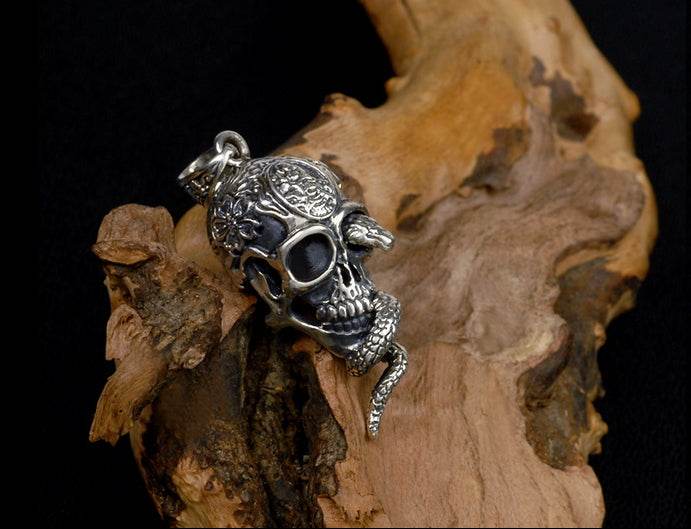 Men's fashion sterling silver Skulpent pendant & necklace - MOWTE