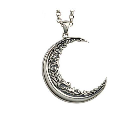 Men's fashion sterling silver moon pendant & necklace - MOWTE