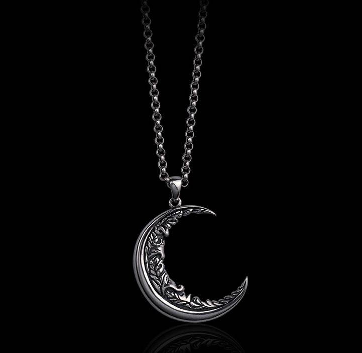 Men's fashion sterling silver moon pendant & necklace - MOWTE