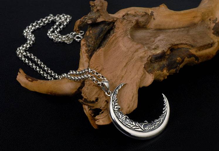 Men's fashion sterling silver moon pendant & necklace - MOWTE