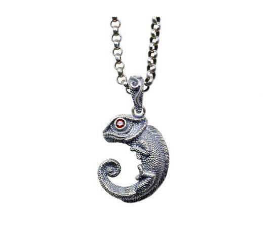Men's fashion sterling silver lizard pendant & necklace - MOWTE