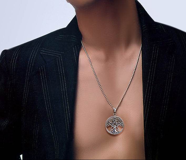 Men's fashion sterling silver pentagram pendant & necklace - MOWTE