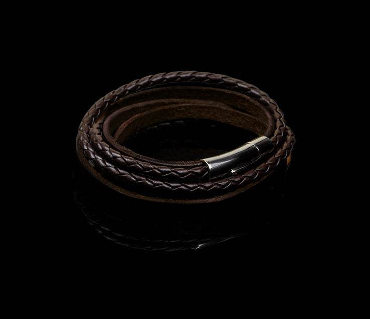 Men's fashion titanium steel cowhide and PU leather bracelet - MOWTE