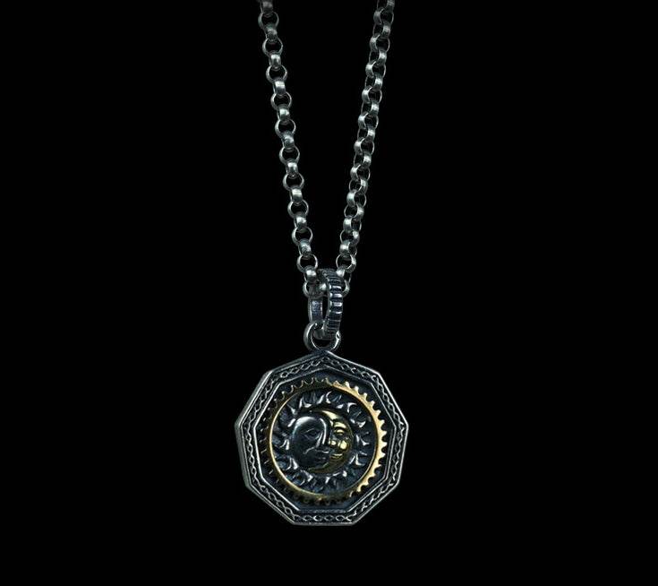 Men's fashion sterling silver sun and moon All-seeing Eye pendant necklace - MOWTE