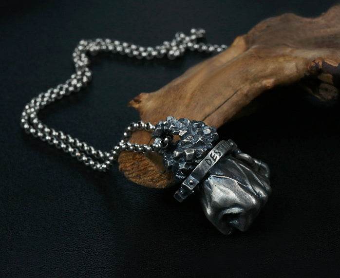 Men's fashion sterling silver fist pendant & necklace - MOWTE