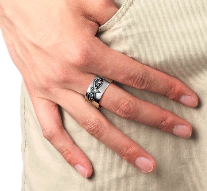 Men's fashion dharma eye sterling silver ring - MOWTE