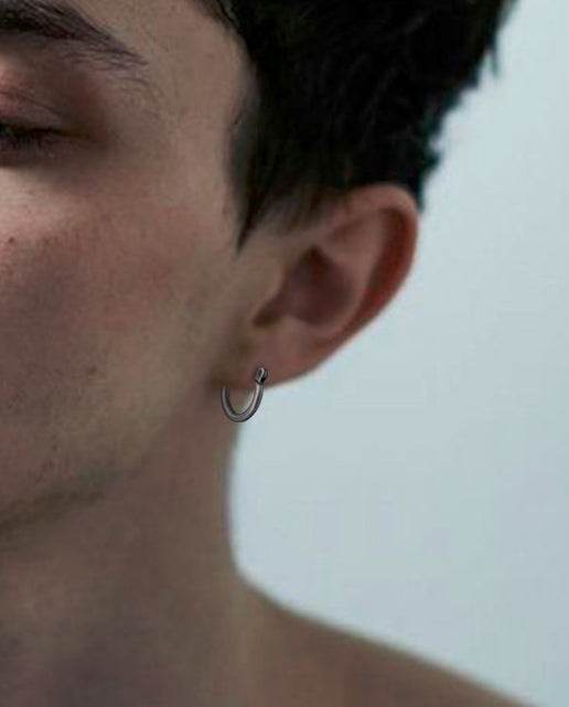 Men's fashion simple ring silver ear stud - MOWTE