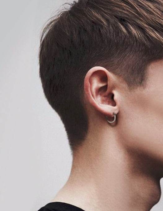 Men's fashion simple ring silver ear stud - MOWTE