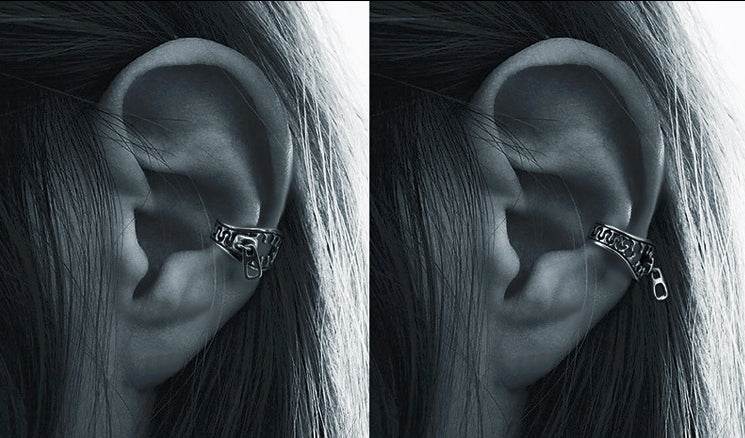 Men's fashion zipper puller silver ear clip - MOWTE