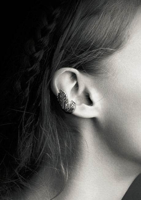 Men's fashion elf leaves silver ear cuff - MOWTE